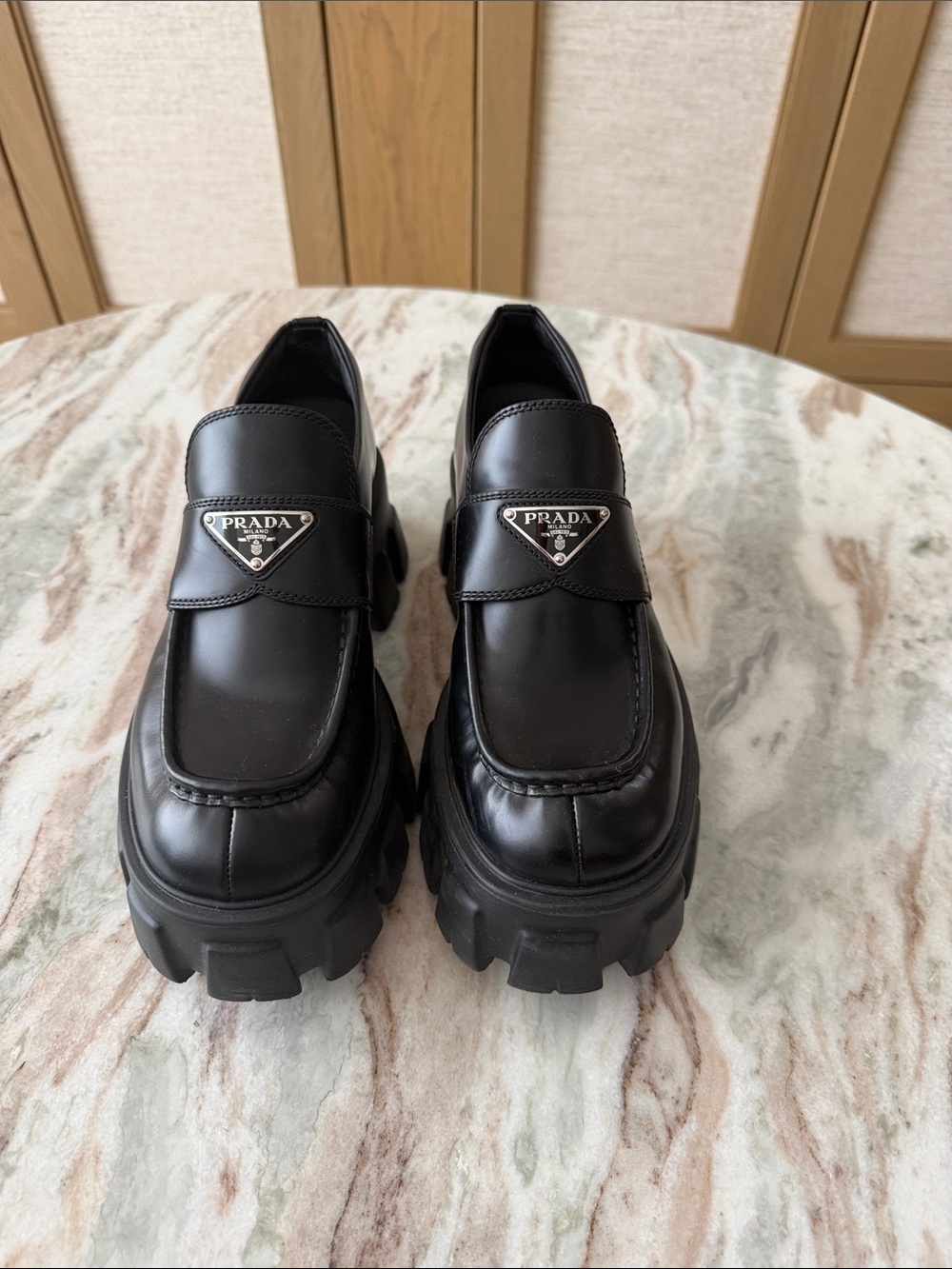 Prada Women’s Brushed Leather Monolith Loafers